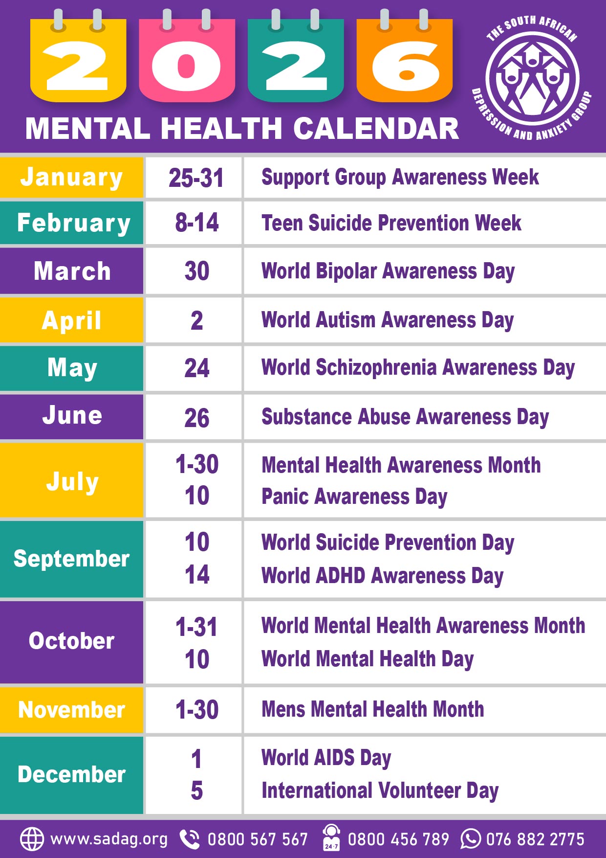 2025 Mental Health Calendar