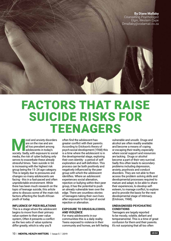 Factors that raise suicide risks for teenagers