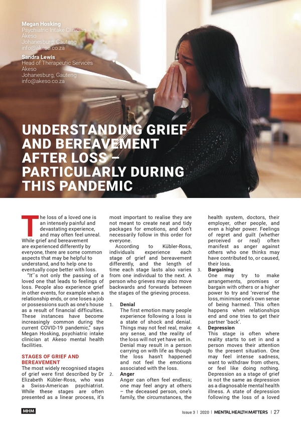 Understanding grief and bereavement after loss – particularly during this pandemic