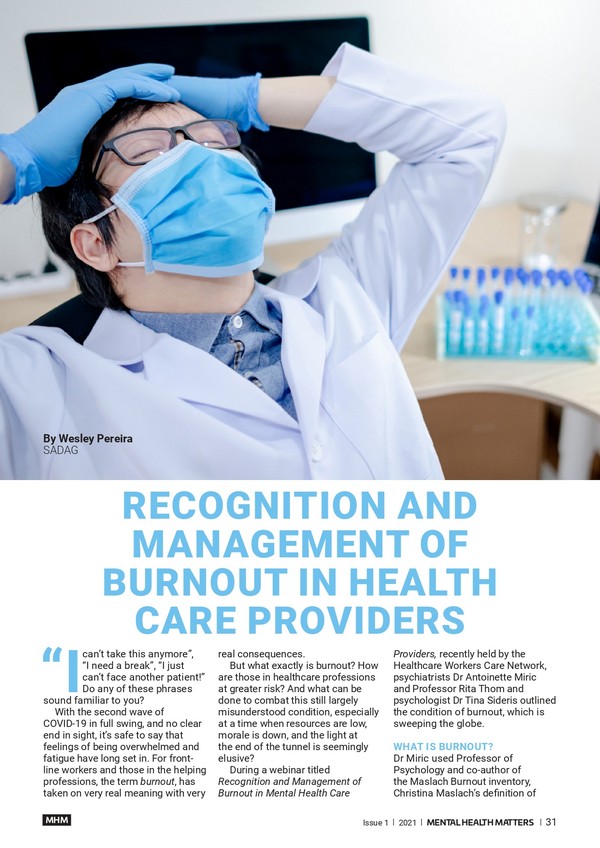 Recognition and management of burnout in health care providers